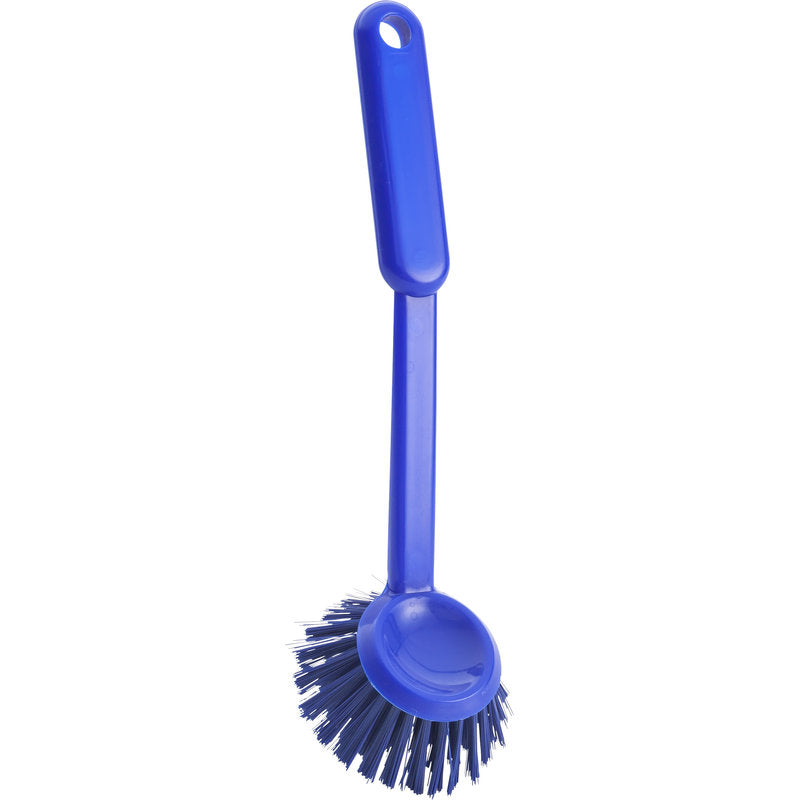 Die SPÜLBÜRSTE RUND von Haug Bürsten KG hat 0,35mm harte Borsten, einen runden Kopf (255xø70x23mm) und einen Griff mit Aufhängeloch - ideal für die Küchenreinigung.