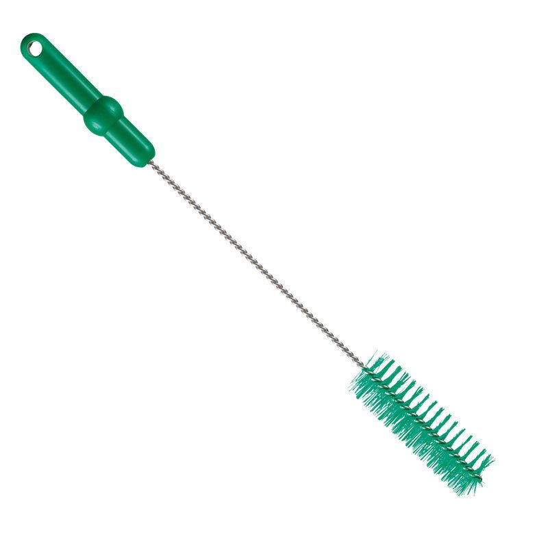 La Haug Bürsten KG SPAZZOLA PER TUBI, ø 0,50MM MEDIA, 500Xø40MM ha un manico verde, setole rigide e un lungo manico in metallo intrecciato per una pulizia efficace e manutenzione dei tubi in contenitori stretti.