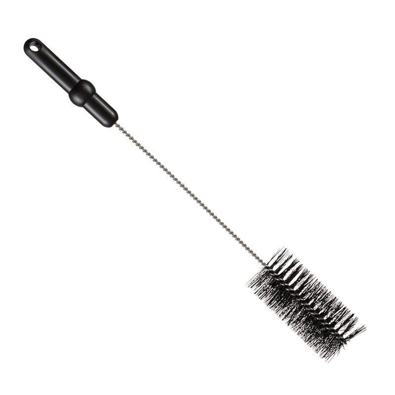 La Haug Bürsten KG SPAZZOLA PER TUBI, ø 0,50mm medio 500xø 60mm, ha setole cilindriche nere, un lungo manico in metallo intrecciato e un manico in plastica nera, raffigurata su sfondo bianco.