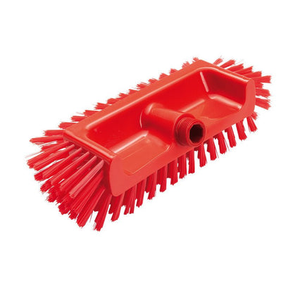 La SPAZZOLA ANGOLARE ø0,50MM MEDIA (320x125x40-50mm) di Haug Bürsten KG è uno strumento di pulizia rosso con setole rigide angolate verso l'esterno e foro filettato - ideale per angoli difficili da raggiungere.