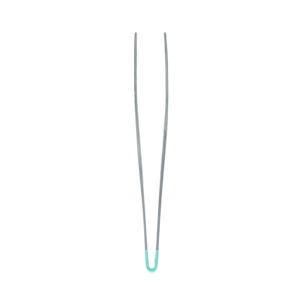 La pinzetta Hartmann Splitter (Dritta 9cm P25) della Paul Hartmann AG con punta in gomma verde chiaro è raffigurata con le estremità aperte rivolte verso l'alto su sfondo bianco.