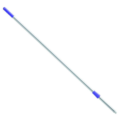 Su uno sfondo bianco è raffigurato un lungo manico per mop Haug Bürsten KG Alustiel 1450 mm ø 25 mm con impugnatura in plastica blu.