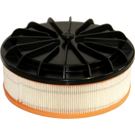 Il filtro HEPA di ricambio Arcora M5Plus della Arcora International GmbH è un filtro rotondo con base arancione, materiale HEPA bianco plissettato e un coperchio nero dotato di nervature di rinforzo radiali.