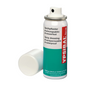 Una bomboletta spray di Holthaus Ypsibal® Spray, cerotto spray - 50 ml di Holthaus Medical GmbH & Co. KG viene fornita senza tappo bianco e appoggiata alla base. Il testo sulla confezione prevalentemente bianca con sezioni blu-verdi e accenti rossi indica che si tratta di una benda spray semipermeabile, impermeabile e traspirante per tagli e abrasioni.