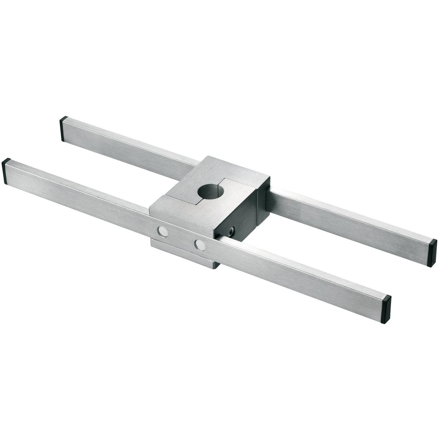 Supporto per binari Euroschienen rettangolare in acciaio inossidabile con due barre parallele e dado centrale, inclusi fori e viti, per il fissaggio regolabile di un supporto per infusione a tubo tondo da 25 mm (confezione da 1).