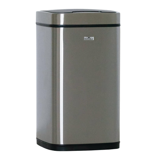 Der Novocal Sensor Abfalleimer ist ein automatischer 12-Liter-Edelstahlabfalleimer mit eleganter, reflektierender silberner Oberfläche und schwarzem Deckel, der sich durch handfreie Bedienung und modernes Design auszeichnet. Marke: Novocal.