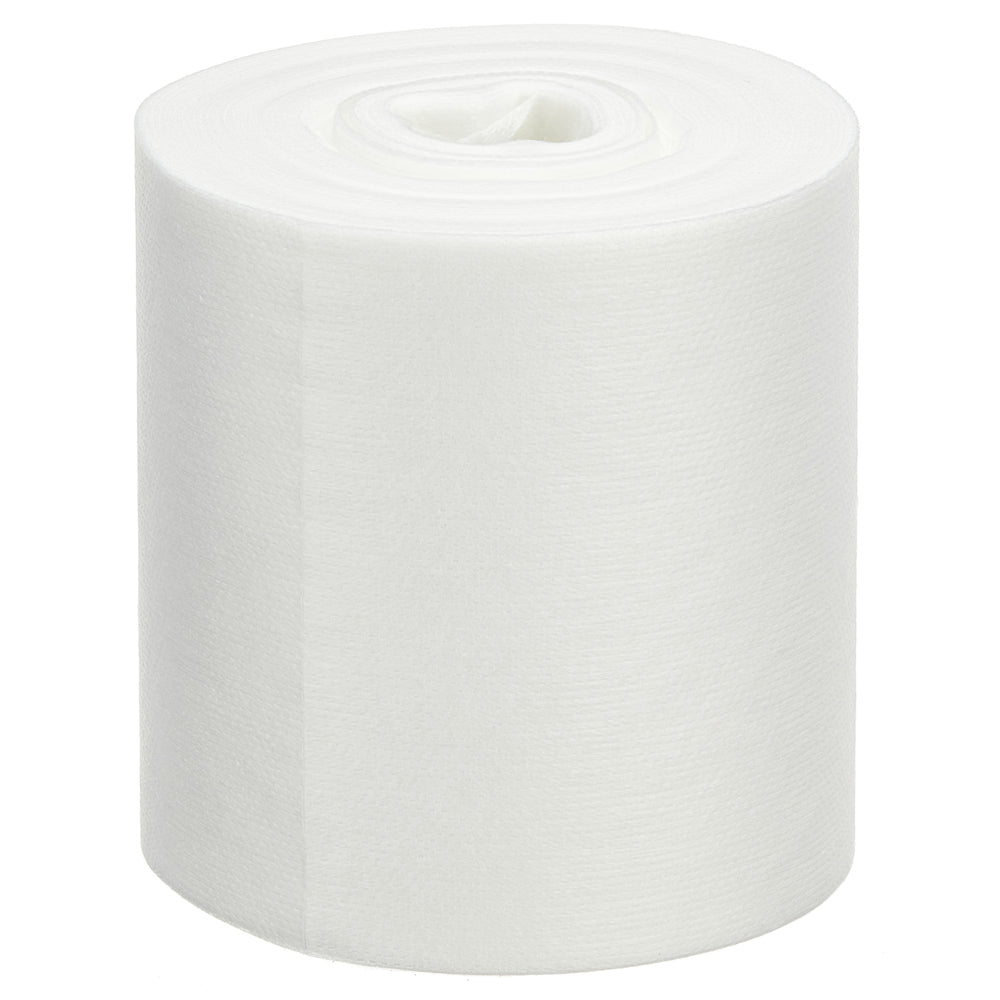 Un singolo rotolo di salviette detergenti WypAll® Wettask™ PowerClean di Kimberly-Clark GmbH (6 ricariche x 120 fogli, bianco) è in piedi su uno sfondo bianco.