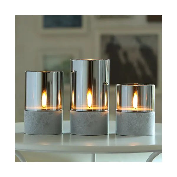 Papstar Candela LED Securit® Ø 8 cm grigia "Gracia"