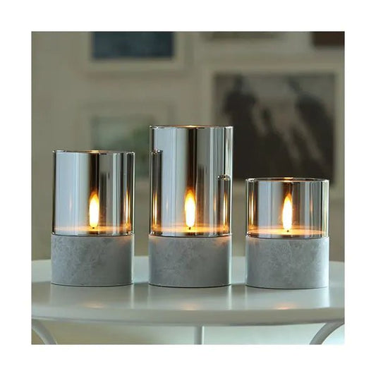 Papstar Candela LED Securit® Ø 8 cm grigia "Gracia"