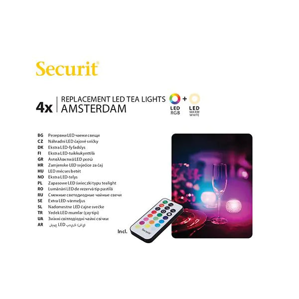 Papstar Confezione di ricarica Securit® 4 candeline LED Ø 4 cm x 5 cm "Amsterdam" tempo di illuminazione 12-40 ore