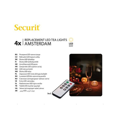 Papstar Confezione di ricarica Securit® 4 candeline LED Ø 4 cm x 5 cm "Amsterdam" tempo di illuminazione 12-40 ore