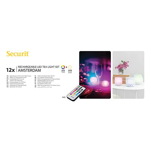 Papstar Securit® 12 candeline a LED incl. stazione di ricarica Ø 4 cm x 5 cm Tempo di illuminazione "Amsterdam" 12-40 ore