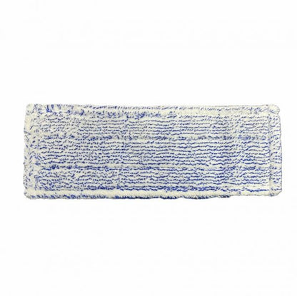 Il Arcora Excellent Blue-White Fc-Mopp Con Codifica Colore Senza Copertina di Arcora International GmbH ha una superficie in microfibra rettangolare e strutturata con strisce blu e bordi sfrangiati - la codifica colore consente un'identificazione semplice e igienica.