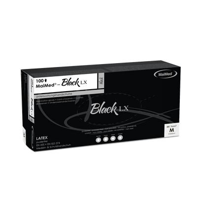 Guanti da esplorazione in lattice monouso MaiMed-Black LX PF, senza polvere, 100 pezzi/scatola