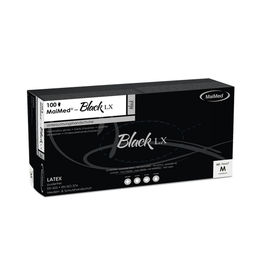 Guanti da esplorazione in lattice monouso MaiMed-Black LX PF, senza polvere, 100 pezzi/scatola