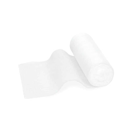Un rotolo di fascia elastica di fissaggio Meditrade ABE® – varie dimensioni, parzialmente srotolato, su uno sfondo bianco semplice. La carta è morbida e ha una texture di fascia elastica di fissaggio.