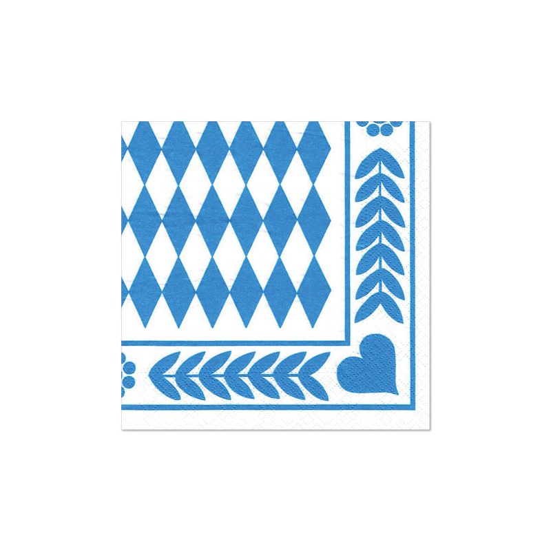 I PAPSTAR 250 tovaglioli, 3 veli 1/4 piega di PAPSTAR GmbH mostrano un motivo a rombi blu-bianco con bordi a foglia, punti e un cuore angolare - tovaglioli ecologici ideali per la gastronomia.