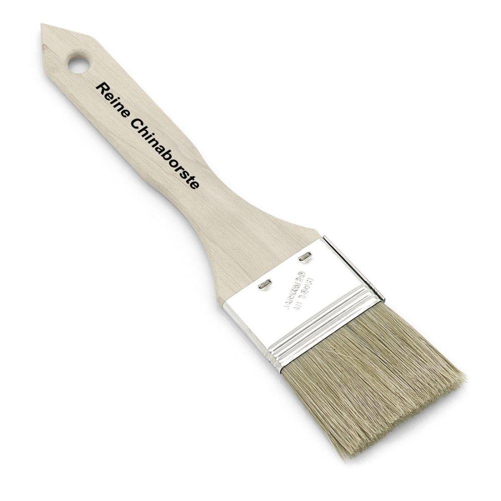 Il Nölle Profi Brush Flachpinsel 1 dispone di setole chiare di pura setola cinese, un manico in legno con l'incisione "Pura setola cinese" e una ghiera nichelata. È realizzato in qualità professionale e dispone di un foro per un facile appeso.