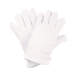 Una confezione di 12 paia di guanti in maglia di cotone NITRAS, bianchi di AS Arbeitsschutz GmbH, in cotone OEKO-TEX, disposti piatti su sfondo bianco.