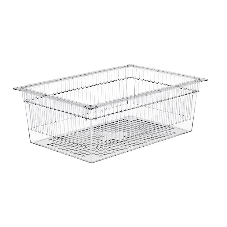 Der Novocal PC-Korb transparent teilbar (600 x 40 mm) mit gelochtem Boden und Auszugsstopps bietet optimale Belüftung und Drainage-Ideal zur Aufbewahrung von PC-Zubehör. 1 Stück je Packung.