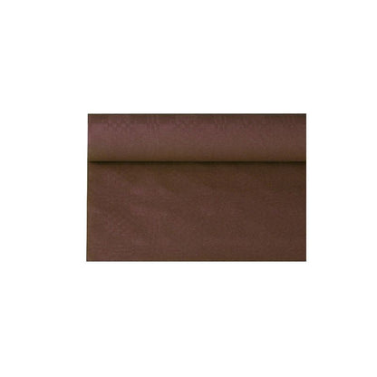 Un rotolo PAPSTAR di tovaglia di carta con goffratura damascata della PAPSTAR GmbH è parzialmente srotolato su uno sfondo bianco semplice e mostra una texture liscia con motivi sottili.