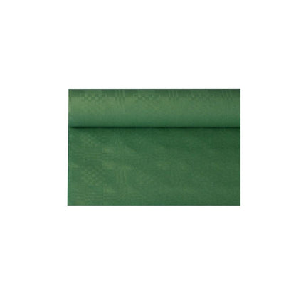 Un rotolo di tovaglia di carta PAPSTAR con struttura a goffratura damascata discreta, parzialmente srotolato su sfondo bianco, ideale per decorazioni da tavola eleganti.