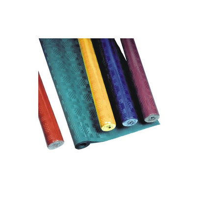 Cinque rotoli di tovaglia di carta PAPSTAR con goffratura damascata della PAPSTAR GmbH sono offerti in vari colori: rosso, blu-verde, giallo, viola e blu. Queste tovaglie hanno una superficie strutturata con un motivo geometrico che ricorda una goffratura damascata e conferiscono un tocco elegante a qualsiasi decorazione da tavola.