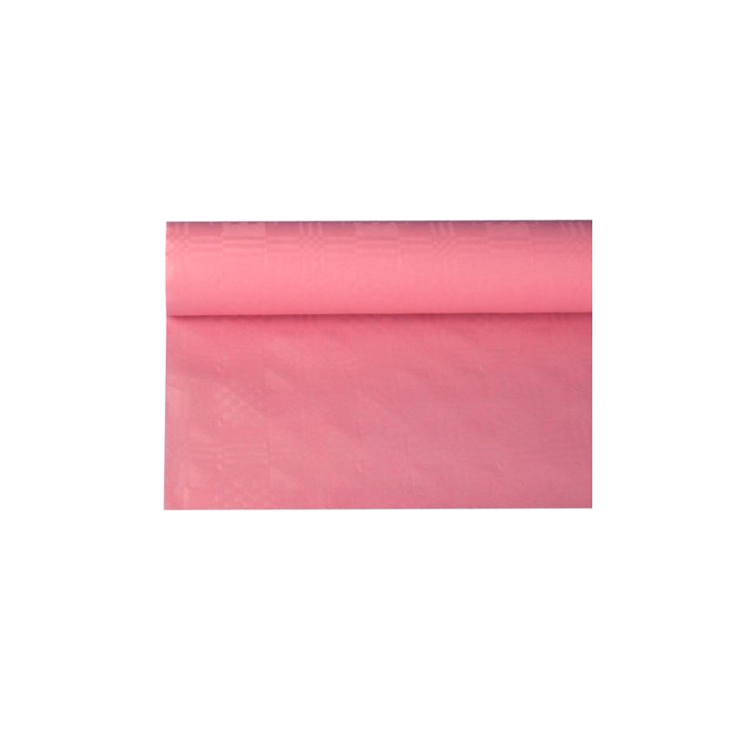 Un rotolo di tovaglia di carta PAPSTAR con goffratura damascata della PAPSTAR GmbH, perfettamente adatto per la decorazione da tavola, è parzialmente srotolato su uno sfondo bianco. Il materiale si distingue per la sua texture liscia e una leggera lucentezza, rendendolo ideale per creare un'atmosfera elegante.