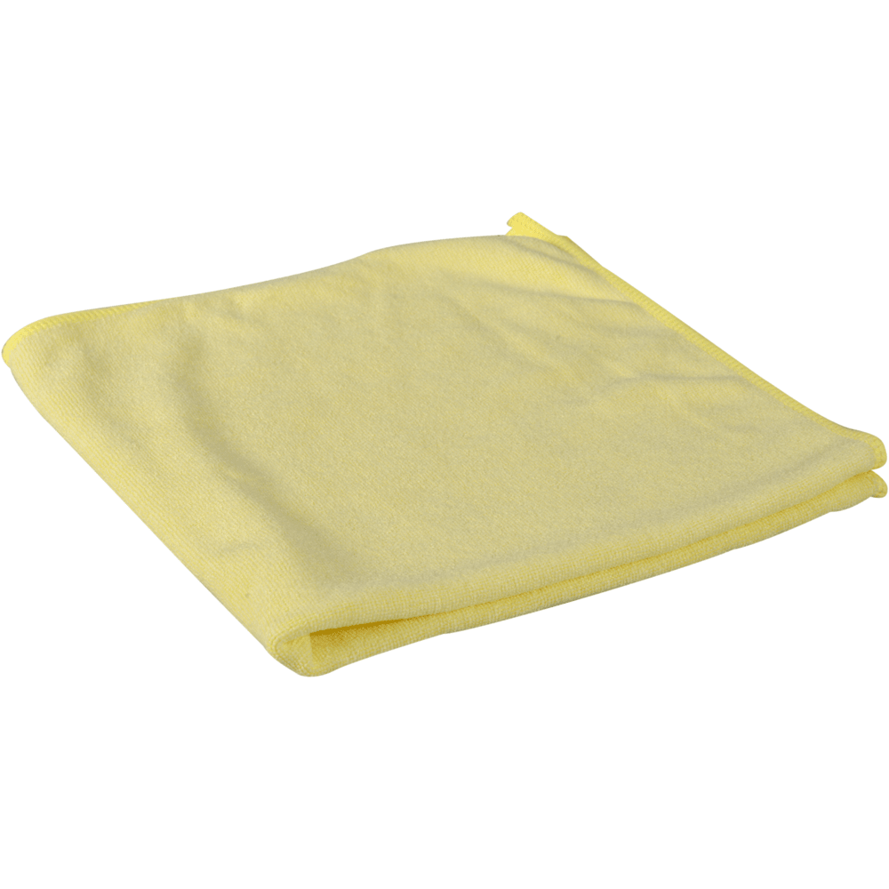 Il panno in microfibra ENA Soft di Abena Re-Seller GmbH (40x40 cm) in giallo è piegato su uno sfondo bianco - ideale per la cura dell'auto delicata ed efficace.