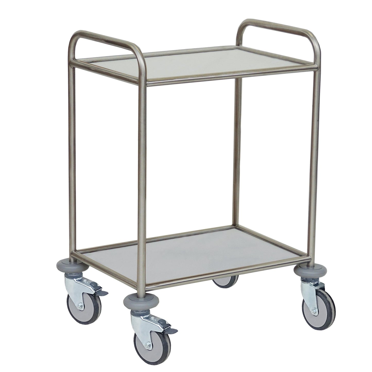 Il carrello multifunzione Novocal è dotato di un telaio in acciaio inossidabile, due ripiani solidi che sono resistenti all'acqua, al calore e ai disinfettanti, oltre a quattro ruote girevoli e due maniglie - ideale per il trasporto efficiente degli oggetti.