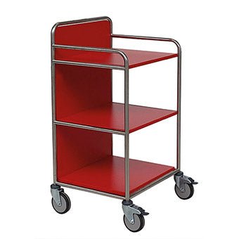 Un carrello da stazione Novocal con telaio in acciaio inossidabile e giunti tubolari completamente saldati, fotografato su uno sfondo bianco.