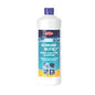 Una bottiglia di plastica bianca da 1 litro Becker eilfix Scheuerblitz della Stern Waschmittel GmbH con etichetta blu-gialla, tappo viola e informazioni sul prodotto in tedesco per una pulizia delicata e senza graffi di bagno e cucina.