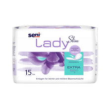 Seni Lady Slim Extra inserto per incontinenza di TZMO Deutschland GmbH: confezione da 15 pezzi, design floreale viola, scritta in tedesco, comfort di utilizzo accentuato. Ideale per debolezza vescicale da lieve a moderata.