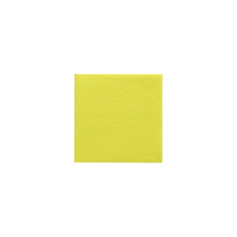 Un singolo quadrato giallo brillante, che ricorda un foglio di carta, è centrato su uno sfondo bianco e offre un contrasto inaspettato ma affascinante che completa qualsiasi decorazione da tavola sostenibile. Questo look vivace è ottenuto con i tovaglioli 1/4 piega (24 cm x 24 cm) della "DAILY Collection" della PAPSTAR GmbH.