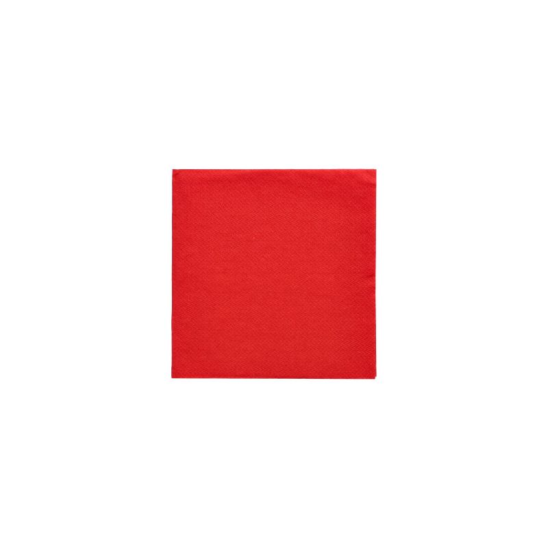 Un tovagliolo PAPSTAR della "DAILY Collection" con dimensioni 24 x 24 cm, piegato a 1/4 di dimensione, è posizionato su uno sfondo bianco semplice. Questo tovagliolo quadrato rosso, prodotto dalla PAPSTAR GmbH, sembra essere certificato FSC ed è fatto di carta con un colore rosso uniforme e una texture liscia su tutta la superficie, ideale per decorazioni da tavola ecologiche.