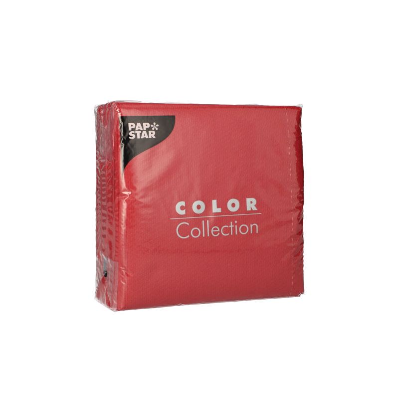 Eine versiegelte Packung PAPSTAR 100 Servietten, 1-lagig 1/4-Falz, 33 x 33 cm der PAPSTAR GmbH, abgebildet auf einem schlichten weißen Hintergrund mit dem Etikett und den Produktangaben in weißer und schwarzer Schrift.