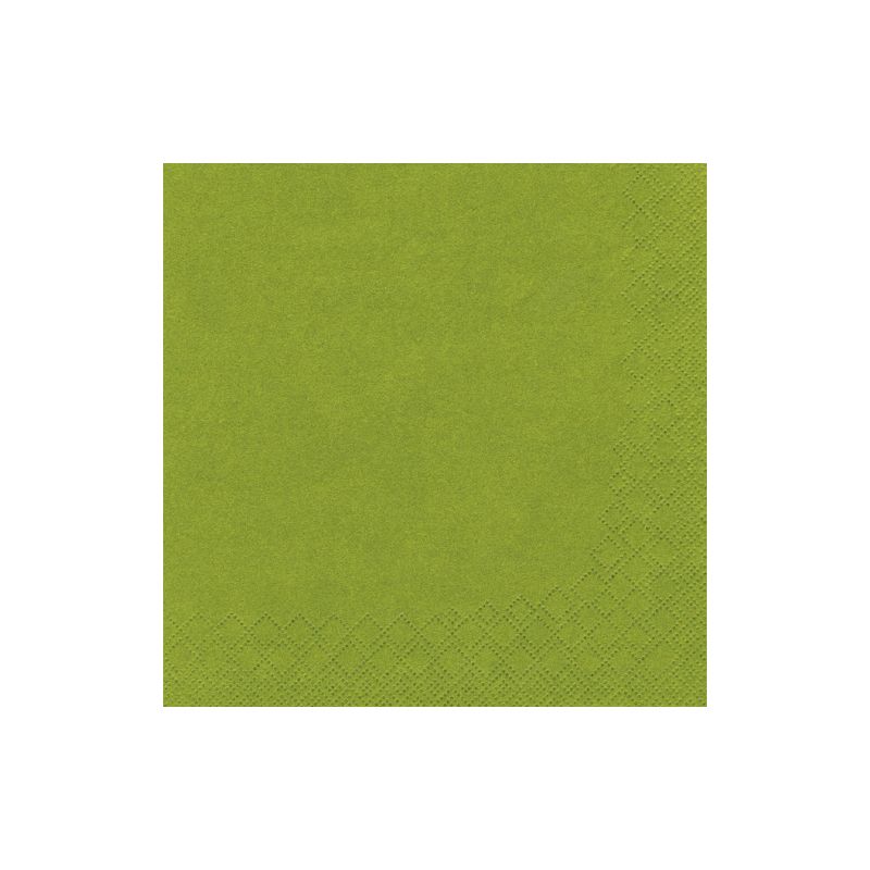 Un tovagliolo quadrato verde PAPSTAR GmbH 3 veli 1/4 piega con un bordo strutturato delicato si trova al centro su sfondo bianco.
