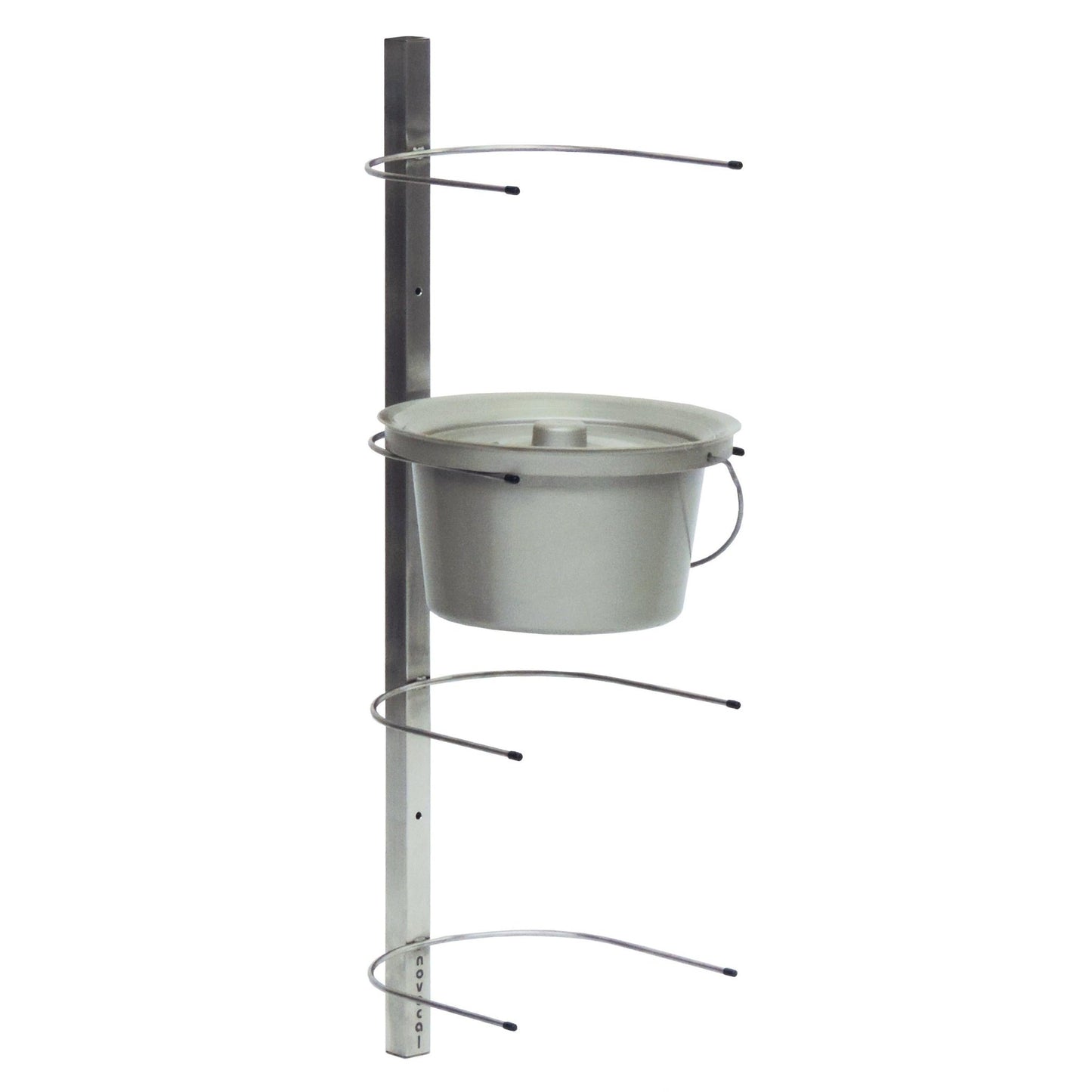 Il supporto a parete per secchi da toilette Novocal in acciaio inossidabile offre un deposito salvaspazio per fino a 4 secchi da toilette, si monta a parete ed è adatto per secchi con manico e coperchio. Dimensioni totali: 260 x 2, confezione (1 pezzo).
