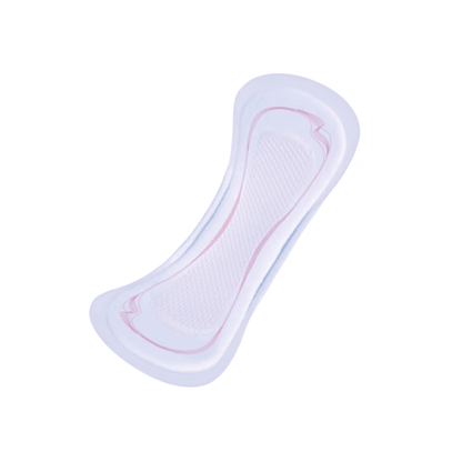 Un primo piano di un TENA Lady Normal Slipeinlage, progettato da TENA – Essity Germany GmbH, isolato su sfondo bianco. L'assorbente presenta una forma sagomata e una superficie strutturata per un'ottimale capacità di assorbimento, rendendolo un prodotto ideale per l'incontinenza nel trattamento dell'incontinenza urinaria.