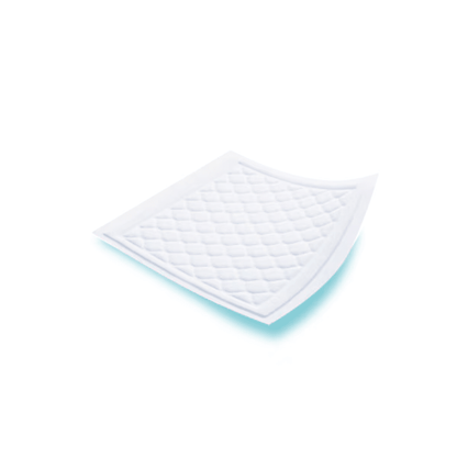 Un singolo inserto trapuntato bianco TENA Bed Plus di TENA - Essity Germany GmbH è mostrato con un motivo a rombi e bordi visibili su uno sfondo bianco uniforme per sottolineare la protezione affidabile del letto.