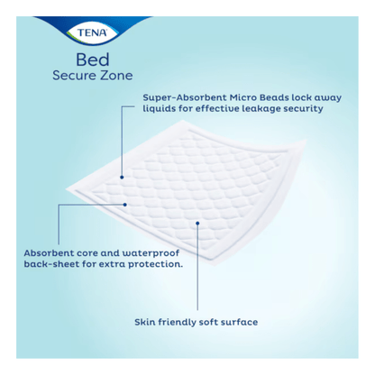 Il TENA Bed Plus di TENA - Essity Germany GmbH è un inserto rettangolare per incontinenza con una superficie trapuntata e delicata sulla pelle, dotato di microperle super assorbenti, un nucleo assorbente e uno strato posteriore impermeabile.