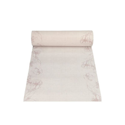Un PAPSTAR simile a un tessuto PV-Tissue Mix in beige chiaro con delicati motivi floreali rosa chiaro. Questo articolo fa parte dell'elegante collezione ROYAL della PAPSTAR GmbH ed è presentato piatto con il rotolo in alto, ideale per un runner da tavolo esteso. Il tessuto è lungo 24 metri e largo 40 centimetri.