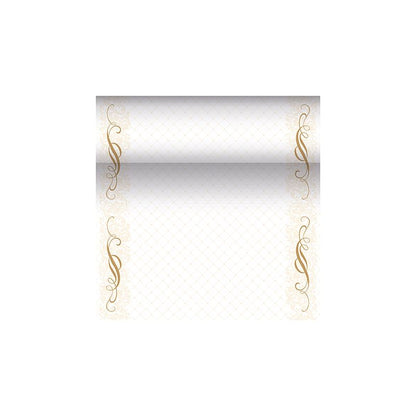 Un modello di certificato decorativo della PAPSTAR "ROYAL Collection" evidenzia uno sfondo sfumato con bordi dorati ornati che presentano eleganti motivi floreali a spirale. L'area centrale è lasciata libera per testo o design personalizzati e emana un tocco sofisticato che ricorda i design dei runner da tavola simili a tessuto PV-Tissue Mix della PAPSTAR.