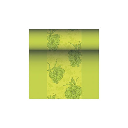 È raffigurato un rotolo di carta da parati con motivo floreale in tonalità di verde, che ricorda la nobile ROYAL Collection della PAPSTAR GmbH. Questo design presenta grandi fiori in un verde leggermente più scuro su uno sfondo verde più chiaro, emanando un fascino elegante simile a quello del PAPSTAR runner da tavola simile a tessuto PV-Tissue Mix "ROYAL Collection" nelle dimensioni 24 m x 40 cm.