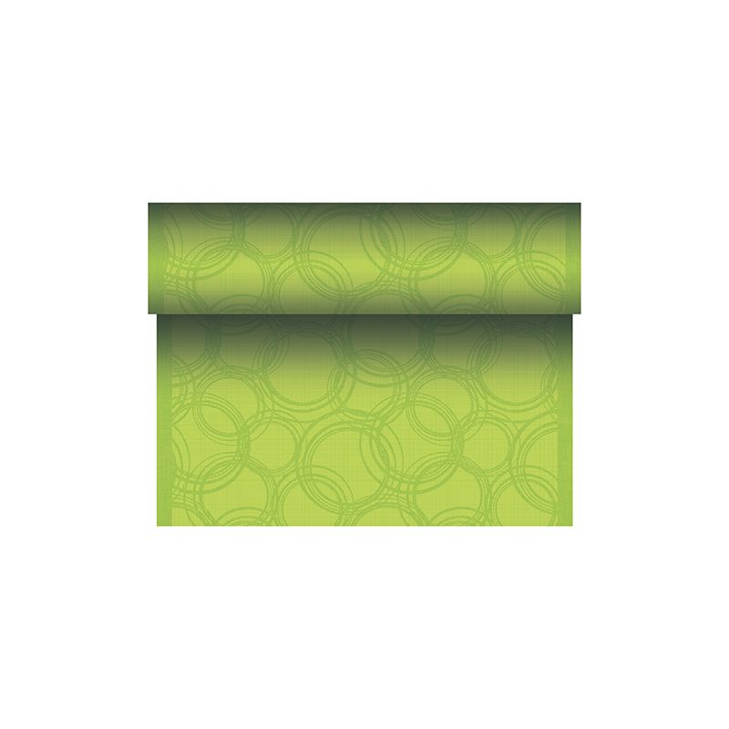 Questo prodotto verde fa parte della collezione ROYAL della PAPSTAR GmbH e presenta un sottile motivo circolare sovrapposto con forme circolari verde chiaro su uno sfondo leggermente più scuro. Il PAPSTAR runner da tavola simile a tessuto PV-Tissue Mix è parzialmente srotolato e mostra il suo design elegante nelle sue dimensioni di 24 m x 40 cm.