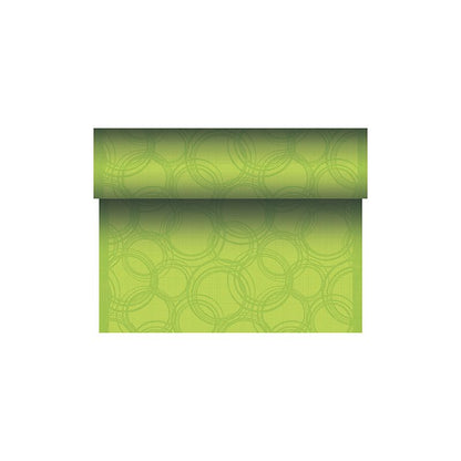Questo prodotto verde fa parte della collezione ROYAL della PAPSTAR GmbH e presenta un sottile motivo circolare sovrapposto con forme circolari verde chiaro su uno sfondo leggermente più scuro. Il PAPSTAR runner da tavola simile a tessuto PV-Tissue Mix è parzialmente srotolato e mostra il suo design elegante nelle sue dimensioni di 24 m x 40 cm.