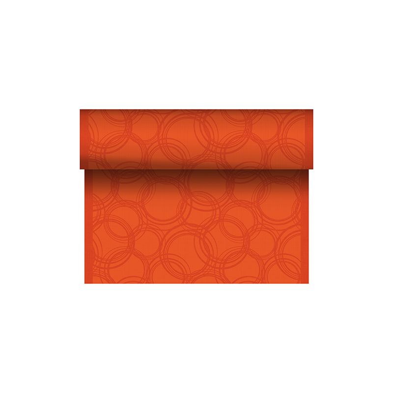 Come parte della collezione ROYAL della PAPSTAR GmbH, questo runner da tavola in PV-Tissue Mix presenta uno sfondo arancione brillante con un motivo circolare sovrapposto leggermente più scuro. Il suo design audace e moderno dona un tocco vivace a qualsiasi interno.