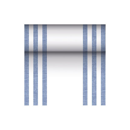 Come parte della "ROYAL Collection" della PAPSTAR GmbH, questo motivo senza cuciture presenta strisce blu verticali su sfondo bianco. Il mix di tessuti PV garantisce durata ed eleganza, con strisce distribuite uniformemente che creano un aspetto simmetrico ed equilibrato, rendendolo perfetto per qualsiasi runner da tavola simile a tessuto di PAPSTAR.