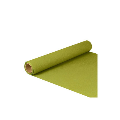 Un rotolo di runner da tavola in tessuto "ROYAL Collection" della PAPSTAR GmbH in verde con le dimensioni 5 per 40 centimetri è parzialmente srotolato e presentato su uno sfondo bianco.