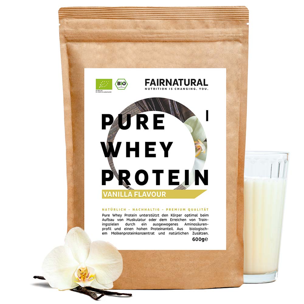 Proteine del siero di latte bio in polvere alla vaniglia